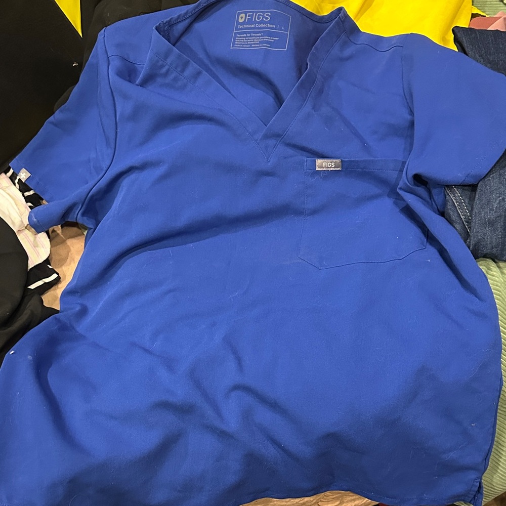 Figs Women's Blue V-Neck Blouse